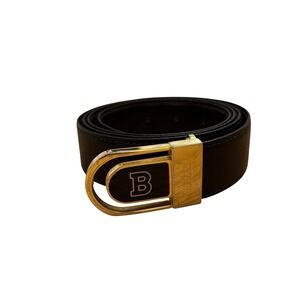 Bally - Black Gold  Leather Hardware Belt Reversible Buckle‎